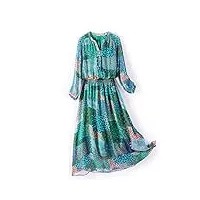 robe d'été bohème pour femme - col en v et manches longues - jupe longue imprimée en soie - couleur unie - gn xl