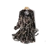 robe d'été 100 % soie pour femme - robe de plage - col en v - couleur unie - robe longue décontractée - noir - s