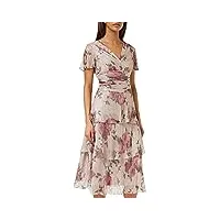 gina bacconi robe mi-longue imprimée avec encolure surplice et taille froncée et jupe à étages cocktail, rose poudré, 42 femme
