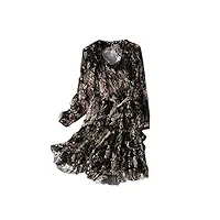 robe d'été tendance pour femme - 100 % soie - col en v - noir uni - jupe courte - 8 mm