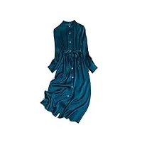 robe de soirée en soie double satin - manches longues - bleu malachite - l