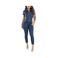 combinaison en jean pour femme - combinaison en jean pour femme - coupe skinny - combinaison en jean à manches courtes - combinaison d'été longue pour femme, bleu, s