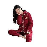 mogsa pyjama pour femme - ensemble de pyjama d'hiver à 3 couches en coton - nuisette décontractée - grande taille - pyjama chaud et épais - 22, m