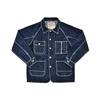 uktzfbctw veste en jean pour homme selvedge délavé épais biker workwear printemps automne jeans manteau rétro homme, bleu, xs