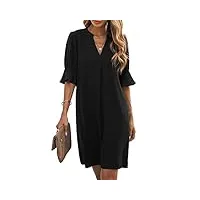 gorglitter robe tunique élégante pour femme - robe courte d'été décontractée - robe de bureau avec manches volantes, noir , l