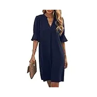 gorglitter robe tunique élégante pour femme - robe d'été courte - robe décontractée - robe de bureau avec manches à volants, bleu marine, l