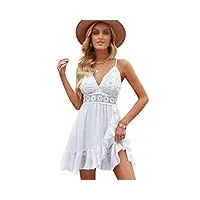 lath.pin robe mini court en dentelle robe d'été sexy col v robes à sangle réglable robe à bretelles pour femme (blanc2, s)
