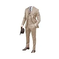 jinxuanya costume 3 pièces formel en tweed à chevrons pour homme - costume de bal smoxedos marié (blazer+gilet + pantalon), beige, m