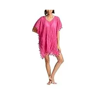 seafolly robe cache-maillot caftan à franges pour femme, beach edit rose fuchsia, taille unique