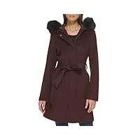 cole haan manteau à capuche pour femme en laine lisse avec bordure en fausse fourrure amovible, bordeaux, 2, bordeaux, 10, bordeaux, 38