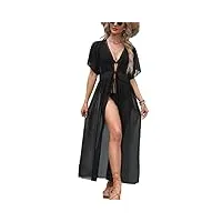 codkkre robe de plage femme kimono long de plage cache maillots de bikini en mousseline maillot de bain cover up sexy beach bikini cover up, noir, m