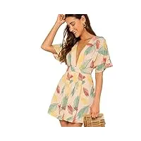 floerns robe d'été courte à col en v pour femme motif floral tropical, multicolore, xx-small
