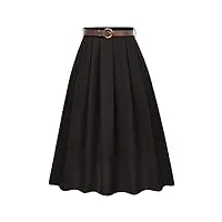 belle poque jupe plissée élégante pour femme - taille élastique - avec ceinture - loisirs - travail, noir , m