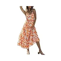 cupshe robe longue décontractée à lacets pour femme - imprimé cachemire - col en v - dos nu - style bohème, orange, m