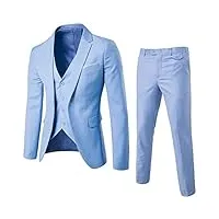 tomwell costume homme slim fit 3 pièces business mariage customes affaires 1 bouton mode costume formel d'affaire veste et pantalon gilet a bleu clair l
