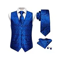 hommes v cou blazer gilet formel paisley gilet cravate boutons de manchette mouchoir costume gilet en soie (couleur: bleu, taille: 3xl) (bleu m)