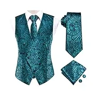 gilet et cravate en soie pour hommes business formal fit vest 4 pièces cravate mouchoir boutons de manchette costume gilet floral (couleur: vert, taille: medium) (vert s)