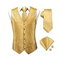 gilet et cravate en soie pour hommes débardeur à coupe formelle 4 pièces mouchoir boutons de manchette gilet de costume (couleur: jaune, taille: xxx-l) (jaune xl)
