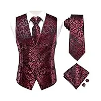 gilet et cravate en soie pour hommes business formal fit vest 4 pièces cravate mouchoir boutons de manchette costume gilet floral (couleur: rouge, taille: medium) (rouge l)