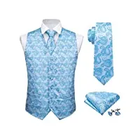 tonzn gilet formel pour homme été bleu col en v gilet soie paisley cou cravate mouchoir boutons de manchette ensemble pour smoking (couleur : bleu, taille : xl) (bleu 3xl)