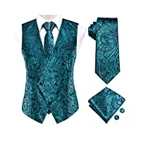 gilet et cravate en soie pour hommes business formal fit vest 4 pièces cravate mouchoir boutons de manchette costume gilet floral (couleur: vert, taille: medium) (vert 3xl)