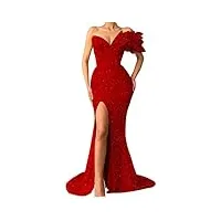 wilfiks robe de soirée sirène asymétrique à paillettes pour femme - robe de soirée sexy à volants et épaules fendues, rouge, 54 plus