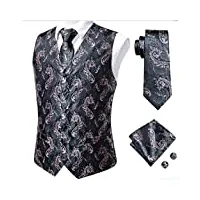 gilet en soie pour hommes rose gris paisley tissé gilet cravate mouchoir boutons de manchette ensemble pour hommes robe costume (couleur : comme indiqué, taille : xl) (comme indiqué s)
