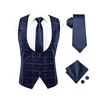 gilets en soie pour hommes col rond bleu marine plaids gilet hommes gilet cravate rouge hanky boutons de manchette ensemble pour robe costume cadeau (couleur : a, taille : s) (a 3xl)