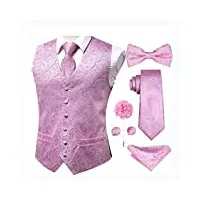 soie hommes gilets jacquard rose paisley gilet cravate noeud papillon broche hanky boutons de manchette ensemble pour hommes costume weddding business (couleur : rose, taille : s) (rose xl)