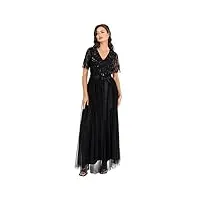 maya deluxe womens maxi dress ladies ball gown for wedding guest embellished tie waist v neck bridesmaid prom evening occasion, robe femme, black,