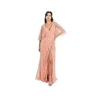 maya deluxe womens maxi dress ladies sequin embellished wrap a-line dress for wedding guest bridesmaid evening prom ball occasion, robe femme, apricot blush,