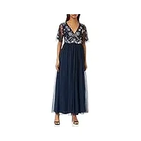 maya deluxe womens maxi dress ladies embellished spot mesh a-line v-neck dress for wedding guest bridesmaid prom ball occasion, robe femme, navy,