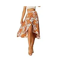 allegra k jupe portefeuille mi-longue bohème hawaïenne à fleurs tropicales pour femmes orange m
