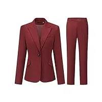 yynuda tailleur femme 2 pièces formel blazer ensemble pantalon elegant slim veste avec jupe poches business bordeaux xl