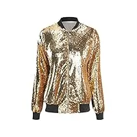 femme sequins jacket longue blazer tailleur blazer court cardigan blouson jacket haut vêtement carnaval soirée bal,gold,3xl(bust:120cm)