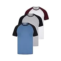 tokyo laundry lot de 3 t-shirts unis en coton peigné pour homme, dunswell - gris/blanc/bleu, m
