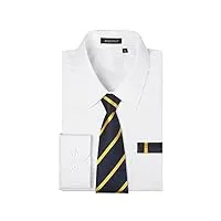 hisdern chemise blanc homme manches longues business chemises avec cravate habillée chemise casual mariage avec poche regular xxl