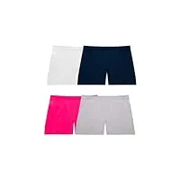 fruit of the loom sous-vêtements grande taille pour femme, conçus pour s'adapter à vos courbes hipster, lot de 4 boxers en coton mélangé bleu marine/rose/gris/blanc, 5