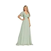 ever-pretty robe de soirée style long manches volantées col en v jupe trapèze robe femme chic et elegant verte menthe 38