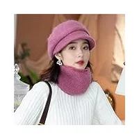 xnhafw chapeau octogonale d'hiver pour femmes, chaleur d'automne et d'hiver, plus écharpe en velours, chapeau tricoté, écharpe, ensemble de deux pièces (couleur : e, taille : 1)