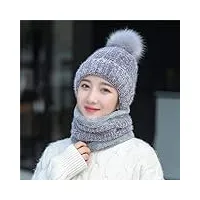 xnhafw chapeau et écharpe deux pièces pour femmes hiver plus velours épais coupe-vent et chaud bonnet tricoté coréen (couleur : c, taille : 1)
