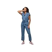 ulla popken femme grandes tailles combinaison en jean à manches courtes. col chemise et taille élastique. bleu clair 46 818579901-44