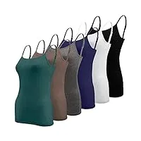 bqtq 6 pièces femme débardeur bretelles camisole top débardeurs basique caraco réglables camisole top pour femme et fille, noir, blanc, gris foncé, marine, marron, bleu vert, s