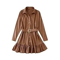 xnhafw femmes avec ceinture, mini robe chemise à volants en cuir synthétique, bouton pression vintage à manches longues (couleur : étoile à cinq pointes4, taille : s)