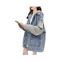 xnhafw manteau en jean pour femme printemps et automne pull ample style paresseux épissure faux sweat à capuche deux pièces (couleur : bleu, taille : l)