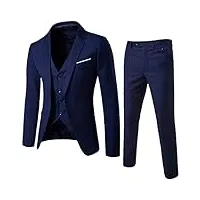 blazer 3 pièces pour homme - pour mariage ou affaires - couleur unie - coupe ajustée, costume 3 pièces bleu marine, s