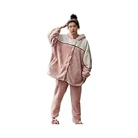 pyjamas pyjama en molleton de corail for femme ensembles de pyjama pijamas casual homewear costume haut à capuche pantalon ensemble deux pièces combinaison (color : rosa, size : m code)
