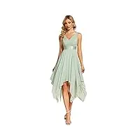 ever-pretty robe de cocktail asymétrique au genou femme double col-v sans manche en dentelle mousseline de soie vert menthe 40