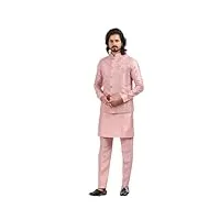 shreyanvi ensemble pyjama indien traditionnel pour homme d'honneur avec gilet de mariage ethnique kurta avec veste nehru, rose, 40