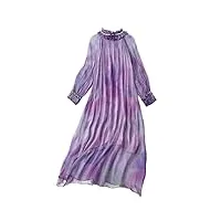 disimlarl robe longue en soie de mûrier pour femme - violet - col montant